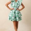 Bridget Eden Green Toile Cotton Ruffle Mini Dress