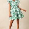 Bridget Eden Green Toile Cotton Ruffle Mini Dress