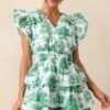Bridget Eden Green Toile Cotton Ruffle Mini Dress