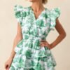 Bridget Eden Green Toile Cotton Ruffle Mini Dress