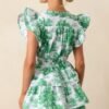 Bridget Eden Green Toile Cotton Ruffle Mini Dress