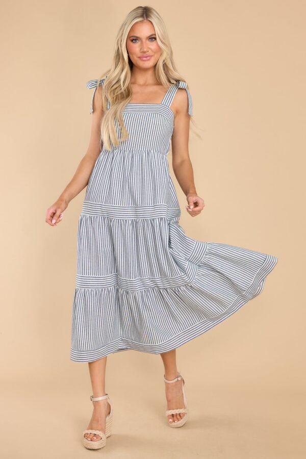 At The Orchard Navy Stripe Maxi Dress