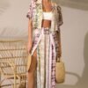 Bamboo Breeze Light Pink Tropical Print Split Leg Pants