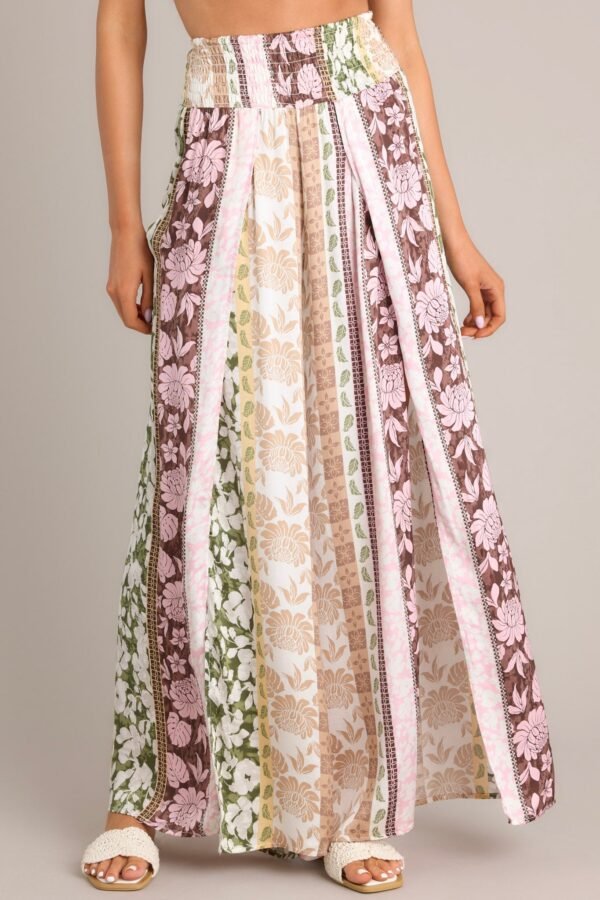 Bamboo Breeze Light Pink Tropical Print Split Leg Pants