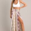 Bamboo Breeze Light Pink Tropical Print Split Leg Pants