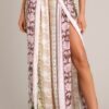 Bamboo Breeze Light Pink Tropical Print Split Leg Pants