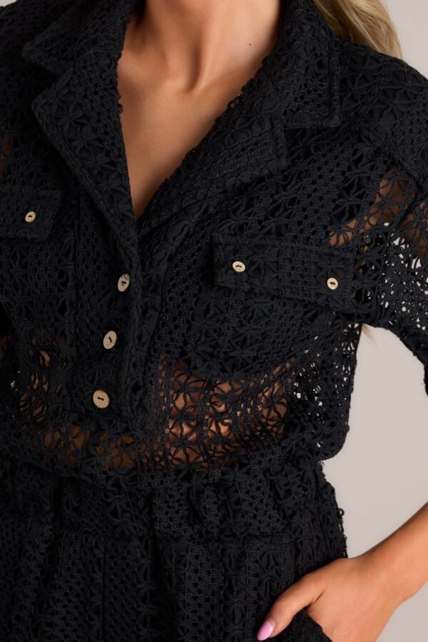 Barefoot On The Beach Black Open Knit Cover Up Romper