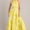 Be Blissfully Happy Yellow Floral Halter Maxi Dress