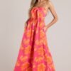 Beach Bliss Hot Pink & Orange Tropical Print Strapless Jumpsuit