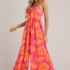 Beach Bliss Hot Pink & Orange Tropical Print Strapless Jumpsuit