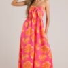 Beach Bliss Hot Pink & Orange Tropical Print Strapless Jumpsuit