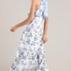 Beachside Party Blue & White Island Print Maxi Dress