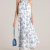 Beachside Party Blue & White Island Print Maxi Dress