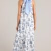 Beachside Party Blue & White Island Print Maxi Dress