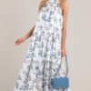 Beachside Party Blue & White Island Print Maxi Dress