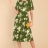 Beautiful Botanicals Green Floral Print Midi Dress