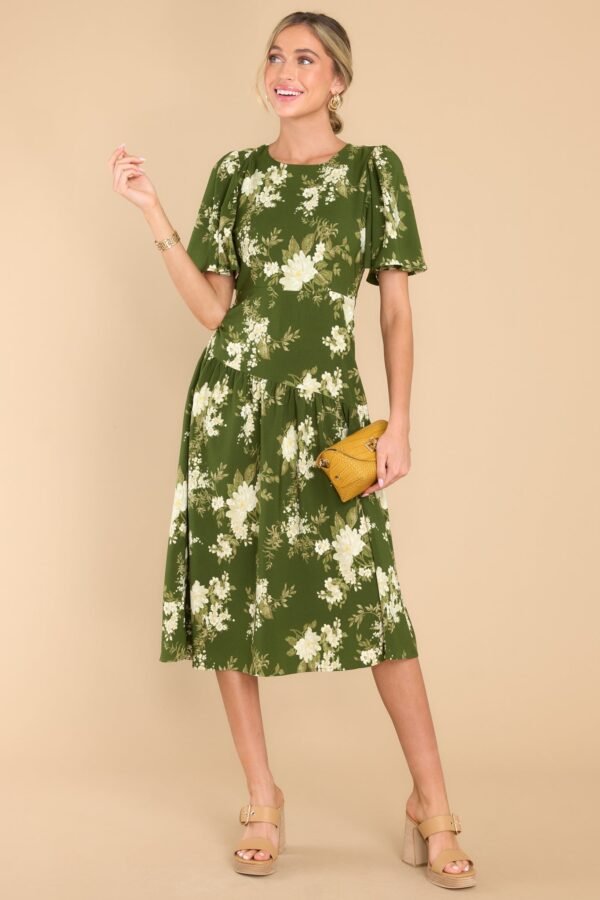 Beautiful Botanicals Green Floral Print Midi Dress