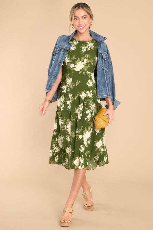 Beautiful Botanicals Green Floral Print Midi Dress