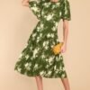 Beautiful Botanicals Green Floral Print Midi Dress