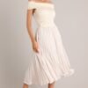 Beautiful Life Beige Pleated Midi Dress