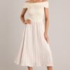 Beautiful Life Beige Pleated Midi Dress