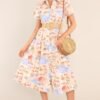 Best In Town Beige Island Print Cotton Midi Dress