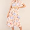Best In Town Beige Island Print Cotton Midi Dress