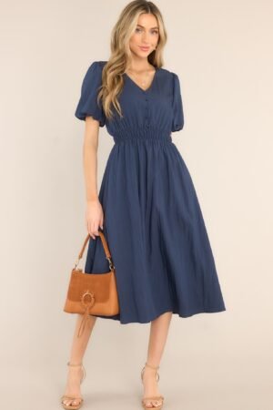 Best Route Navy Blue Midi Dress