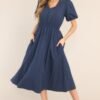 Best Route Navy Blue Midi Dress
