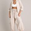Beyond Boundaries Tan Stripe Button Front Top