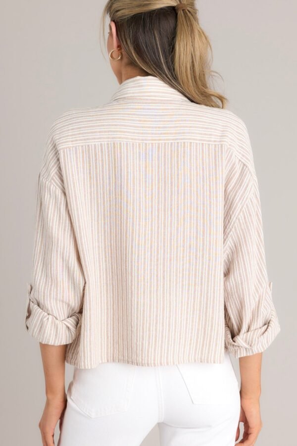 Beyond Boundaries Tan Stripe Button Front Top