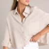 Beyond Boundaries Tan Stripe Button Front Top
