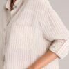 Beyond Boundaries Tan Stripe Button Front Top