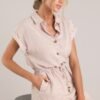 Big Moment Tan Stripe Cotton Collared Romper