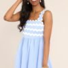 Birds Singing Light Blue Scalloped Mini Dress