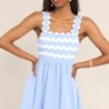 Birds Singing Light Blue Scalloped Mini Dress