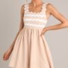 Birds Singing Natural Scalloped Mini Dress