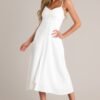 Blissful Breeze Ivory Faux Button Front Midi Dress
