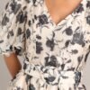 Blossoming Resilience Ivory & Black Floral Belted Midi Dress
