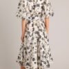 Blossoming Resilience Ivory & Black Floral Belted Midi Dress