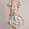 Blossoming Resilience Ivory & Black Floral Belted Midi Dress