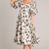Blossoming Resilience Ivory & Black Floral Belted Midi Dress