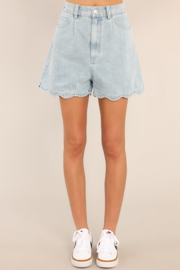 Blue Horizon Light Wash Scalloped Jean Shorts
