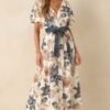 Aylaya Ivory Multi Floral Print Linen Blend Sorrento Maxi Dress