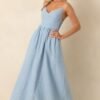 Aylaya Light Blue Stripe Linen Singapore Maxi Dress