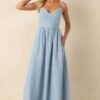 Aylaya Light Blue Stripe Linen Singapore Maxi Dress