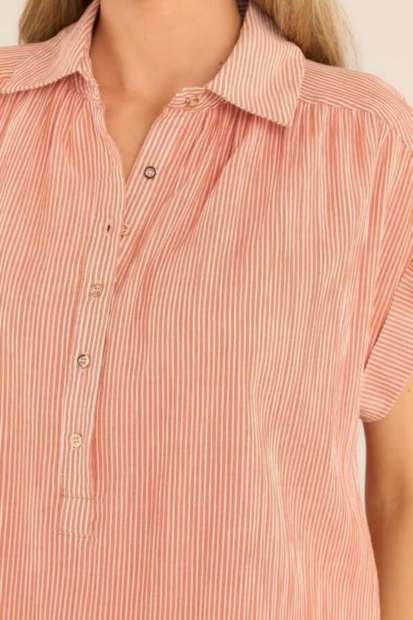 Board It Coral and White Stripe Cotton Top