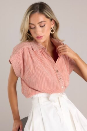 Board It Coral and White Stripe Cotton Top