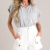 Board It Grey and White Stripe Cotton Top