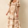 Aylaya Beige Multi Print Cotton Lisbon Maxi Dress